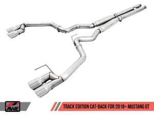 AWE Tuning 2018  Ford Mustang GT (S550) Cat-back Exhaust - Track Edition (Quad Chrome Silver Tips)