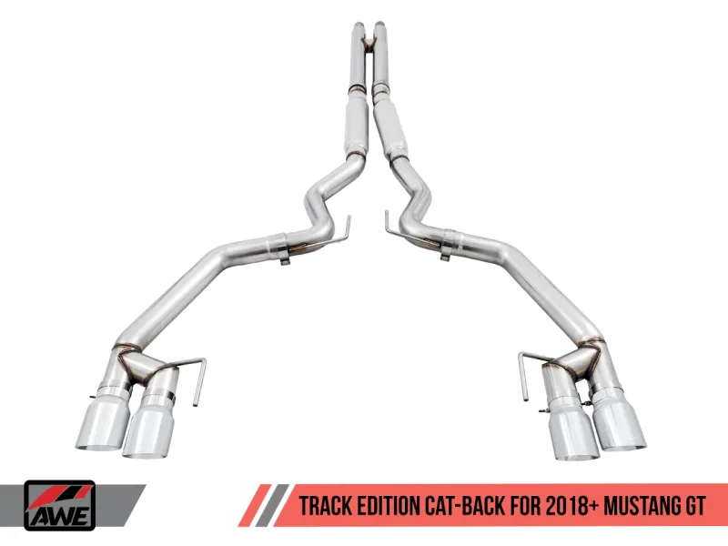 AWE Tuning 2018  Ford Mustang GT (S550) Cat-back Exhaust - Track Edition (Quad Chrome Silver Tips)