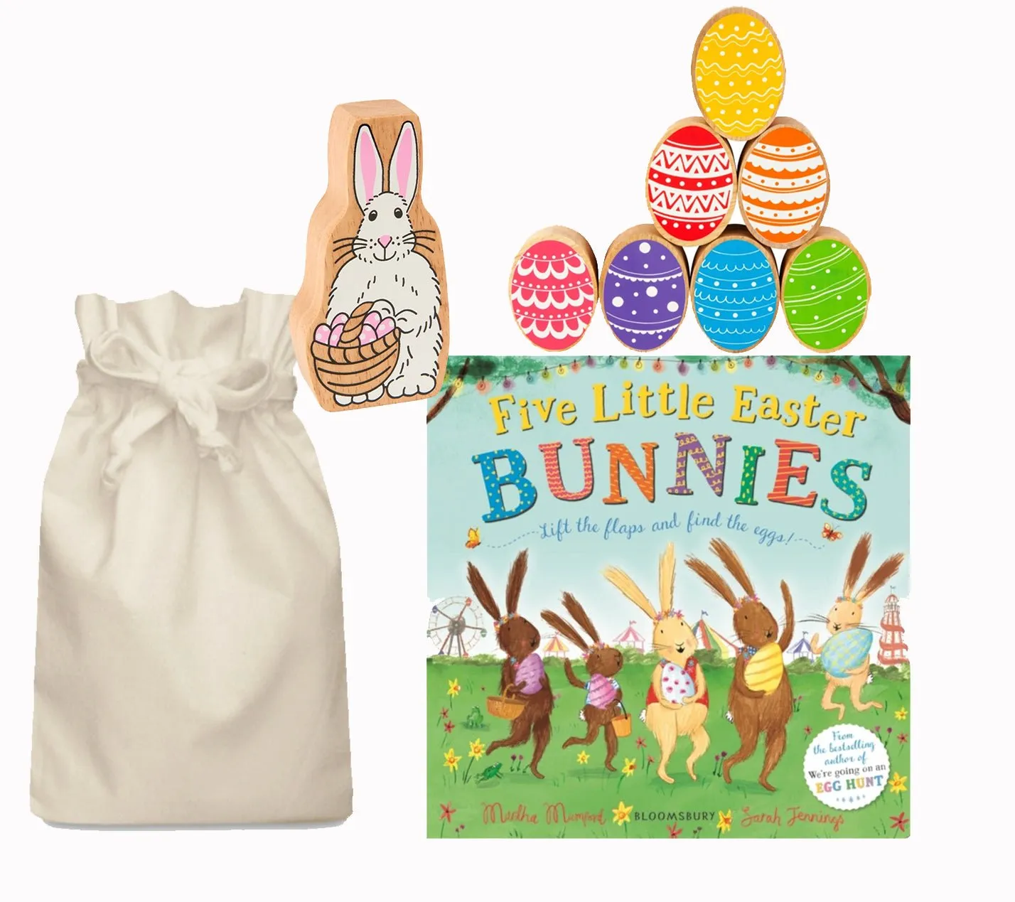 Five Little Easter Bunnies Story Sack with Lanka Kade Wooden Easter Eggs