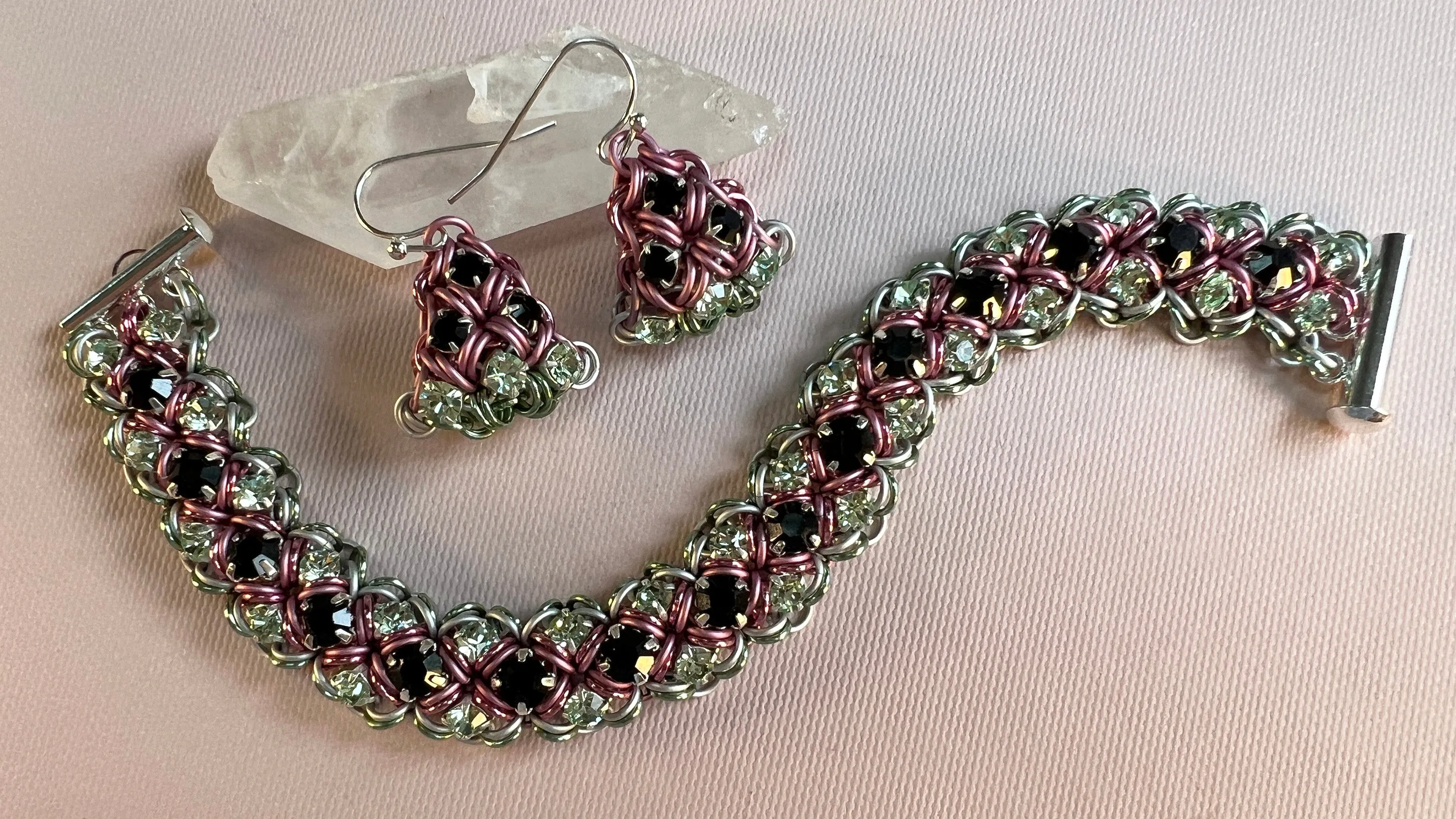Frosted Watermelon Rhinestone Bracelet & Earrings PDF Tutorial & Video Class -no physical items