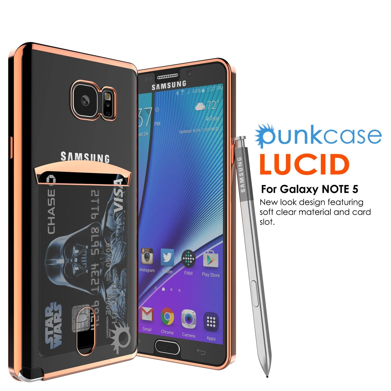 Galaxy Note 5 Case, PUNKCASE® LUCID Rose Gold Series | Card Slot | SHIELD Screen Protector