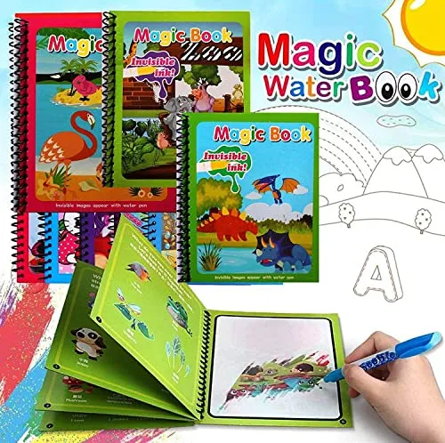 GLUN® Water Magic Book, Magic Doodle Pen, Coloring Doodle Drawing Board Games for Kids, Educational Toy for Growing Kids (Theme 15)