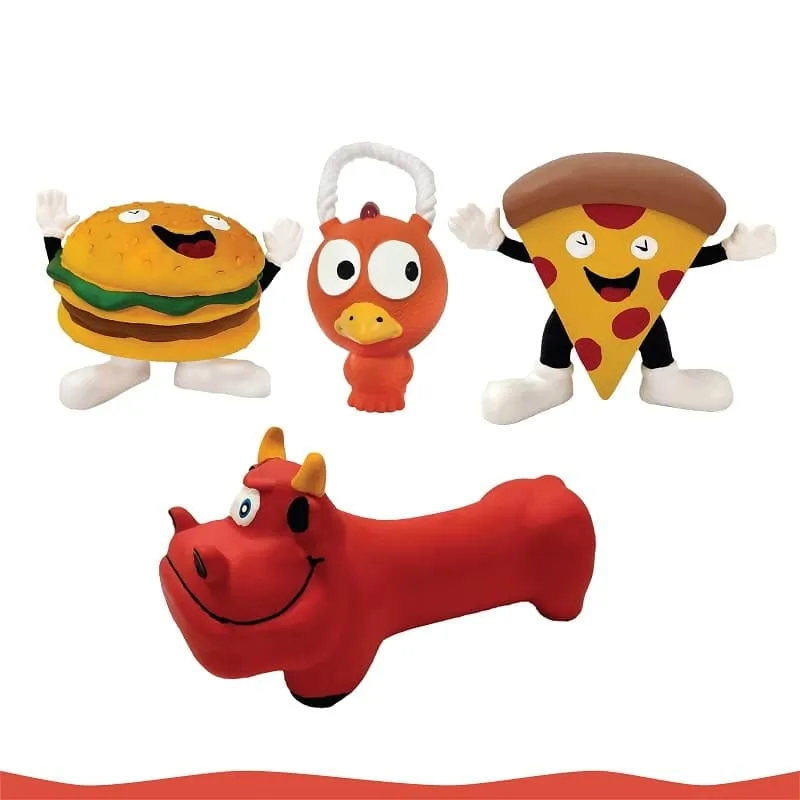 Goofy Tails Pizza Latex Squeaky Dog Puppy Toy for Small & Medium Breeds