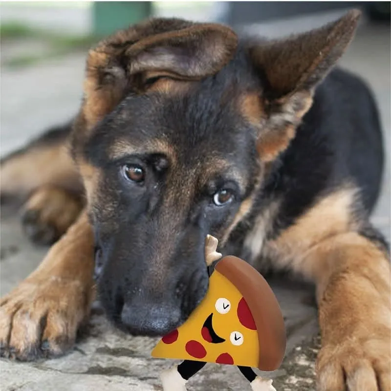 Goofy Tails Pizza Latex Squeaky Dog Puppy Toy for Small & Medium Breeds