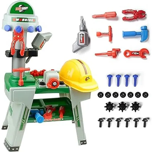 Multi-Color Pretend Construction Tool Set with Stool