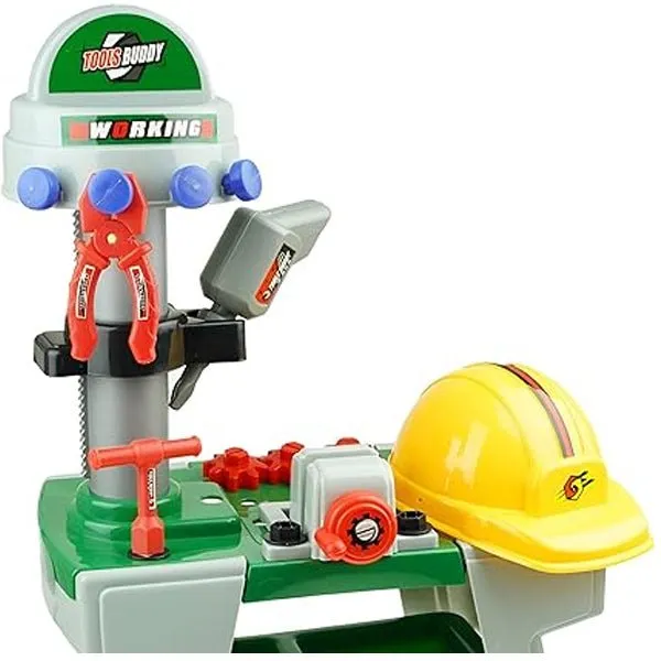Multi-Color Pretend Construction Tool Set with Stool